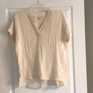 Cream V-Neck Short Sleeve Top